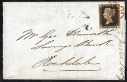1840 July Wrapper From London To Rochdale, Franked Pl.2 AB, Large Margined Example, Tied By A Fine Red MC. Attractive Co - Other & Unclassified