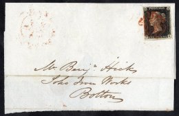 1840 July Part Cover From Manchester To Bolton, Franked Pl.2 FK, Good To Very Large Margins, Tied Red MC. - Other & Unclassified