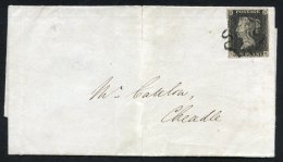 1841 Feb Cover From Stone, Staffs To Cheadle, Cheshire, Franked Pl.3 SE, Four Margins, Tied Fine Black MC, Back Stamp St - Other & Unclassified
