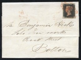 1840 Oct 19th Cover From Manchester To Bolton Franked Pl.4 DA, Very Large Marginal Example Tied By Two Red MC, Reverse B - Other & Unclassified
