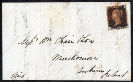 1840 Oct Cover From Liverpool To Antrim, Ireland, Franked Pl.5 GF Large Margined Example, Tied Red MC, Reverse Bears Des - Other & Unclassified