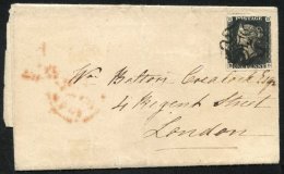 1841 Feb Cover To Regent Street, London Franked Pl.6 DD Large Margined Example, Tied Black MC. - Other & Unclassified