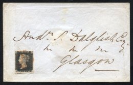 1841 Jan 26th Envelope To Glasgow Franked Pl.6 ME, Large Margined Example Placed Contrary To Regulations At Lower Left C - Other & Unclassified