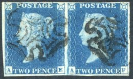 Plate 2 AE/AF Horizontal Pair, Clear To Good Margins, AE Has Vertical Crease, Cancelled Black MC. (2) - Other & Unclassified