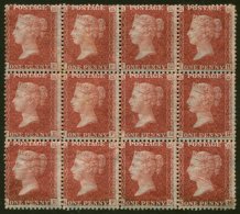 1856 Die II, Alphabet III, Wmk Large Crown P.14 1d Red Brown Pl.44 (SG.29), Spec.C8(1), IE/KH Block Of Twelve, M With La - Sonstige & Ohne Zuordnung