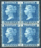 1858 2d Blue Pl.13 DB/EC Block Of Four, M (large Part O.g), A Few Short Perfs At Right, SG.46. (4) - Other & Unclassified