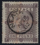 1867-83 Wmk Maltese Cross £1 Brown Lilac, VFU Example With April 28th 1882 C.d.s Of Neath, Faint Red Crayon (cross - Other & Unclassified