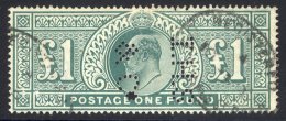 1902 £1 Dull Blue-green, VFU With Oval Registered D/stamps, Stamp Is Perfined I.H.S & Co, A Couple Of Minor Ab - Other & Unclassified