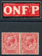 1912 1d Carmine-red Horizontal M Pair With Plate Flaw 'F' For 'E' In 'ONE' (vertical Crease). Spectacular KGV Item With - Other & Unclassified