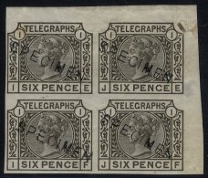 1877 6d Grey IMPERFORATE Corner Marginal Block Of Four Optd SPECIMEN, Corner Marginal Fault & A Couple Of Small Thin - Other & Unclassified