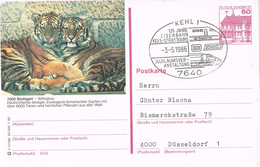 23837. Entero Postal KEHL (Alemania Federal) 1986. Eisenbahn. TIGER, Tigres - Illustrated Postcards - Used