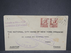 ESPAGNE - Enveloppe De Irun Pour La France En 1938 Avec Double Censure - L 6946 - Nationalistische Zensur