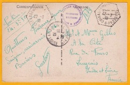 1930 - CP En Franchise Militaire Du Tonkin, Indochine à Bord Cuirassé Waldeck Rousseau Vers Langeais - Cachet Hexagonal - Covers & Documents