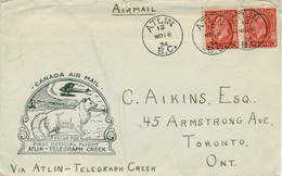 Canada 1934 FFC First Flight Cover Atlin Telegraph Creek Polar Fox - Eerste Vluchten