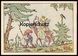 ALTE KÜNSTLER POSTKARTE ELFE FEE ZWERG HERBERT ZEISE Midget Dwarf Nain Reh Chevreuil Deer  Postcard Cpa AK Ansichtskarte - Contes, Fables & Légendes