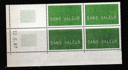 FRANCE N° 239 VALEUR DU TARIF POSTAL POUR PNU DE 20 G MAXIMUM VERT NEUF SANS CHARNIERE COIN DATE DU 12.6.1987 - Fictifs