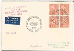 FINLANDIA CC PRIMER VUELO FINNAIR HELSINKI MOSCOW 1956 AL DORSO LLEGADA - Covers & Documents