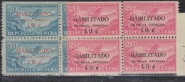 O) 1930 CUBA-CARIBE, OVERPRINT - HABILITADO ENTREGA ESPECIAL, 10 C. ON 30 C. 10 C. ON 20 C, AIRPLANE, BLUE AND RED, MNH - Unused Stamps