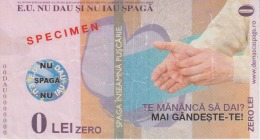 Romania - 0 Lei - Specimen - Advertising Bill - Against Corruption - Bribe Means Jail 143 X 73 Mm - Roumanie