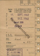 Schweiz - SBB - Allgemeines Abonnement Serie 18 5 Hin- Und Rückfahrten In 3 Monaten - Basel Zurzach 1962 - Europe