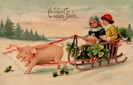 Schwein Kinder Schlitten Neujahr Prägedruck 1911 I-II Cochon Bonne Annee - Non Classés