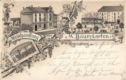 Wein Regensburg (8400) Weinhandlung M. Baumgarten  Lithographie 1900 I-II Vigne - Ohne Zuordnung