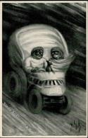 Metamorphose Totenkopf Auto  Künstlerkarte I-II Surrealisme - Ohne Zuordnung