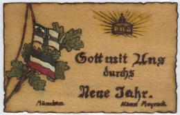 Holz-Karte Neujahr Schwarz Weiß Rot Sign. Mayrock, Alb. Künstler-Karte I-II Carte En Bois Bonne Annee - Ohne Zuordnung