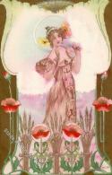 Jugendstil Frau Künstlerkarte I-II (Marke Entfernt) Art Nouveau - Non Classés