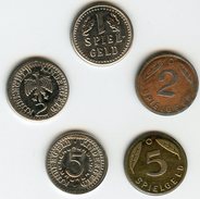 Médaille Jeton Allemagne Germany Spiel Geld 1, 2, 5 Mark 2 Et 5 Pfennig 1949 - KinderGeld Rar - Autres & Non Classés