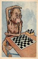 Schach Affe  Künstlerkarte I-II (fleckig) - Echecs