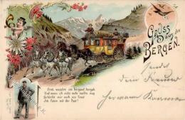 Gruss Aus Den Bergen Postkutsche Lithographie 1902 I-II Montagnes - Non Classés