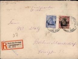 Deutsche Post Türkei, Mi.Nr.42x,38, 1905/06, 1 Und 2 1/2 Pia Germania, R-Brief Senkr. Faltung, Altersspuren, K1 CON - Non Classificati