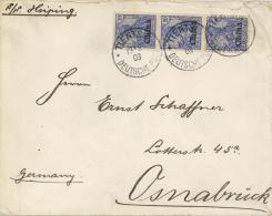 Deutsche Post China, Mi.Nr.18(3), 1901, 20 Pf Ultramarin, Senkr. 3er-Streifen, K1 TIENTSIN 19/2 03", MeF Auf Brief, Brie - Non Classificati