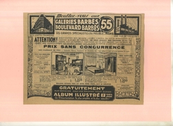 FRANCE 75 . GALERIES BARBES  . PUB  DES ANNEES 1920  . DECOUPEE ET COLLEE SUR PAPIER . - Autres & Non Classés