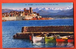 IBI-20  Antibes, Vue Sur La Ville Et Les Alpes. Barques De Pêcheur Au Premier Plan. Cachet 1937 Vers La Suisse - Antibes - Altstadt