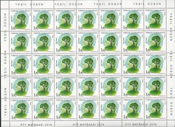 TURQUIA/ TURKEY/ TÜRKEI -TEMA "ECOLOGIA -EL PENSAMIENTO VERDE -THINK GREEN".- SERIE 2 V. - DOS HOJAS BLOQUE De 35 SELLOS - 2016