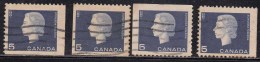 5c X 4 Diff; Position Booklet, Perf., Imperf,  Used, QE Series, Canada - Francobolli (singoli)