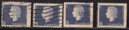 5c X 4 Diff; Position Booklet And Coil, Perf., Imperf,  Used, QE Series, Canada - Single Stamps