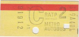 Ticket De Métro. R.A.T.P. - Europe