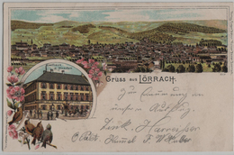 Gruss Aus Lörrach - Totalansicht, Gasthaus Zum Hirschen - Lithographie - Lörrach