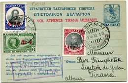 GRECE ENTIER POSTAL PAR AVION AVEC GRIFFE ROUGE "1 VOL ATHENES-TIRANA (ALBANIE) DEPART AOHNAI 2 VI 32 POUR L'ALBANIE - Cartas & Documentos