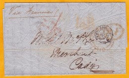 1853 - Enveloppe De Londres, Angleterre, GB Vers Cadiz, Espagne Via Francia - Cad Arrivée - Postmark Collection