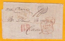 1850 - Enveloppe De Leith, Ecosse, GB Vers Cadiz, Espagne Via Paris, France - Cad Arrivée - Marcofilia