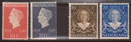 Netherlands 1948 Mint No Hinge Sc# 302-303, 304-305 - Nuevos