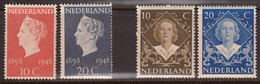 Netherlands 1948 Mint No Hinge Sc# 302-303, 304-305 - Unused Stamps