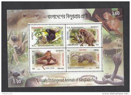 BANGLADESH,  2013 Perforated 4v MS Critically Endangered Animals Of Bangladesh Monkey  Cobra Otter, MNH, (**) - Bangladesh