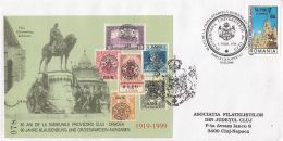 5072FM- CLUJ-ORADEA TEMPORARY STAMPS ISSUES, CLUJ NAPOCA MATTHIAS MONUMENT, SPECIAL COVER, 2000, ROMANIA - Covers & Documents