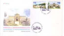 TURKEY CUMHURIYETI / TURKING REPUBLIC OF NORTHERN CYPRUS FIRST DAY COVER 19-11-2001 - SILKROAD, CARAVANSARAYS - Brieven En Documenten