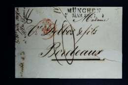 Germany:  Complete Letter   Baviere -> Munchen -> Par Strasbourg -> Par Paris -> Bordeaux France   1851 - Préphilatélie